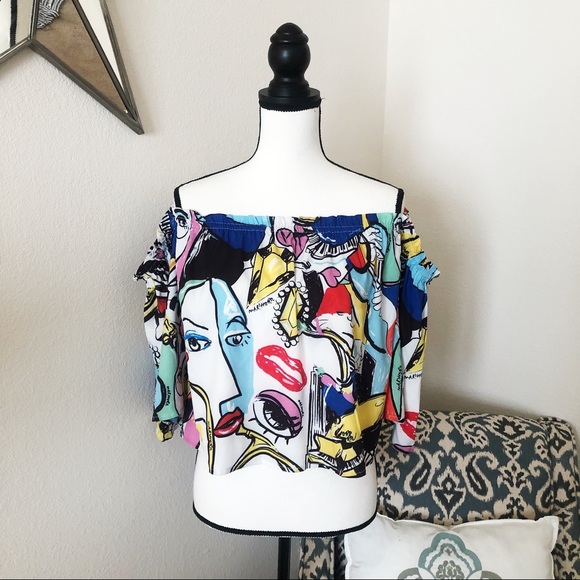 Tops - Marihorn Artist Rendition Print Off Shoulder Top